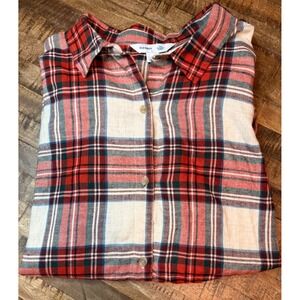 Old Navy Classic Shirt Womens 3X Red White Blue Plaid Flannel Button Down Cotton